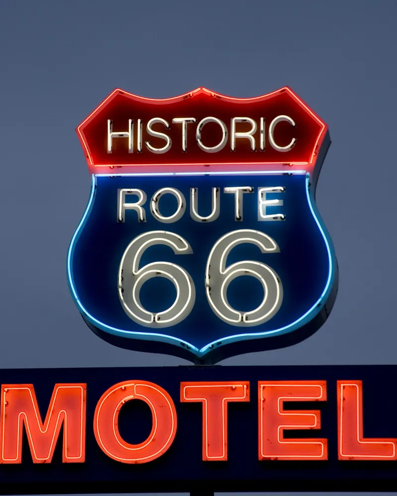A historic Route 66 motel sign in Kingman, Arizona